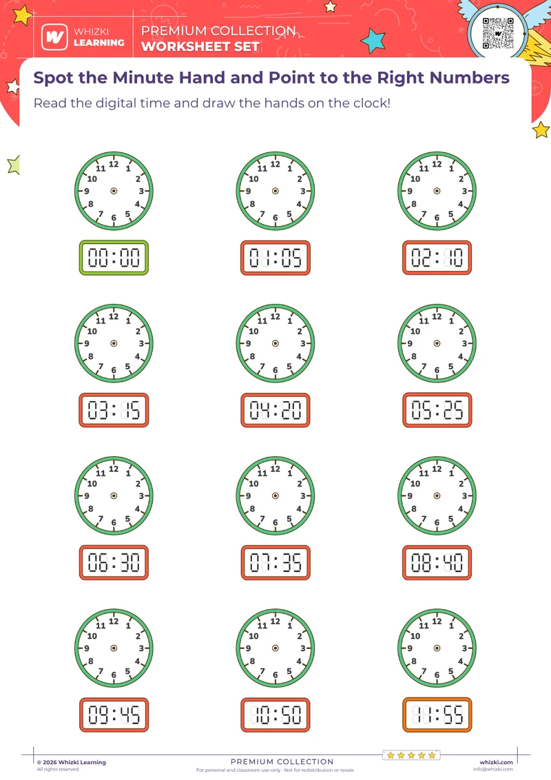 Spot the Minute Hand and Point to the Right Numbers