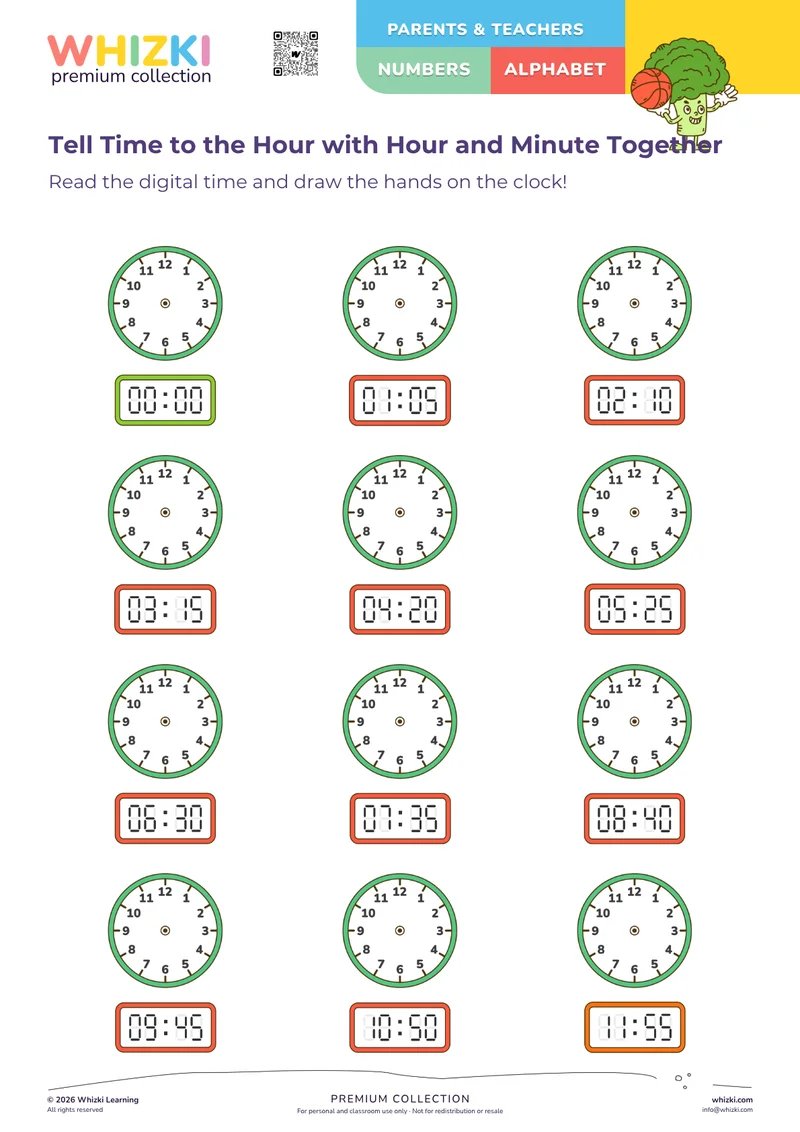 Tell Time to the Hour with Hour and Minute Together