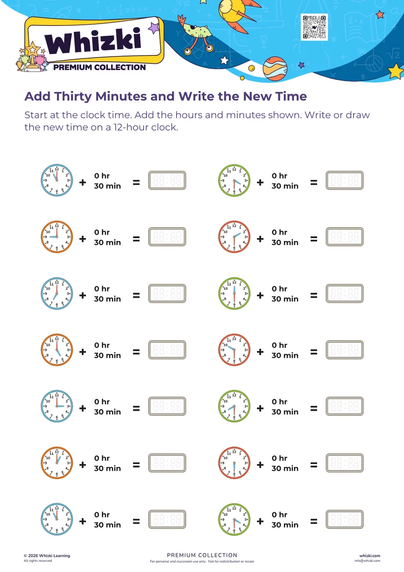 Add Thirty Minutes and Write the New Time