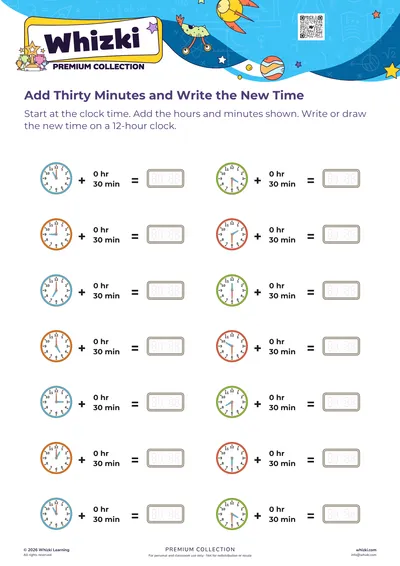 Add Thirty Minutes and Write the New Time