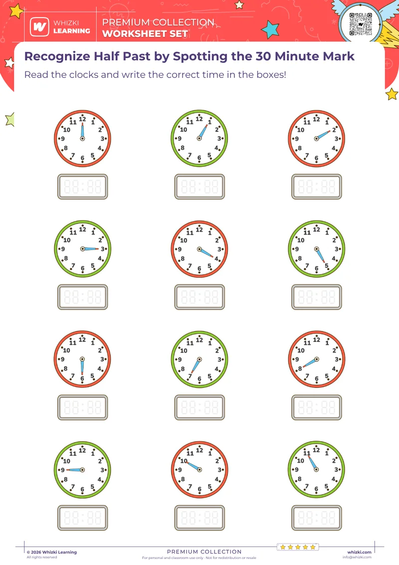 Recognize Half Past by Spotting the 30 Minute Mark