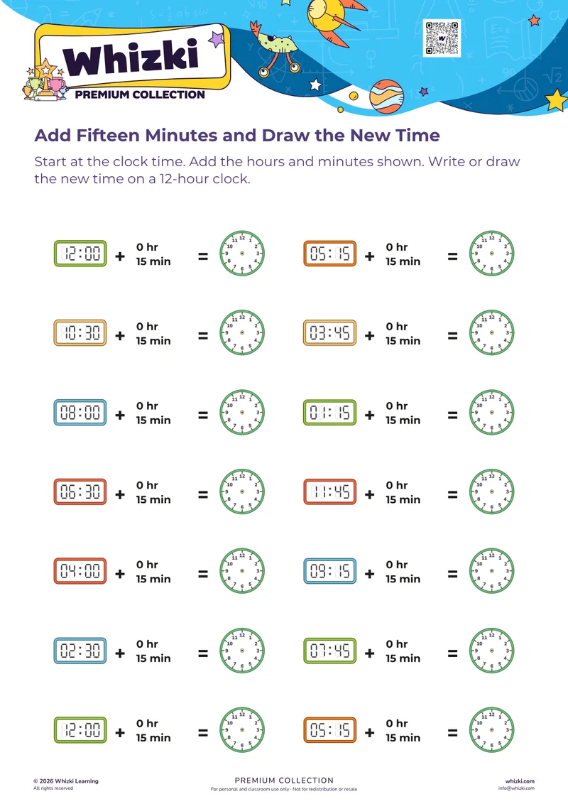 Add Fifteen Minutes and Draw the New Time