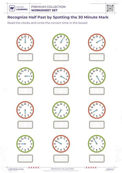 Recognize Half Past by Spotting the 30 Minute Mark