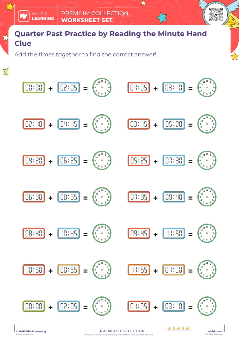 Quarter Past Practice by Reading the Minute Hand Clue