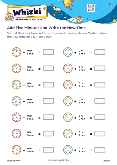 Add Five Minutes and Write the New Time