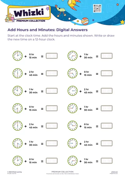 Add Hours and Minutes: Digital Answers