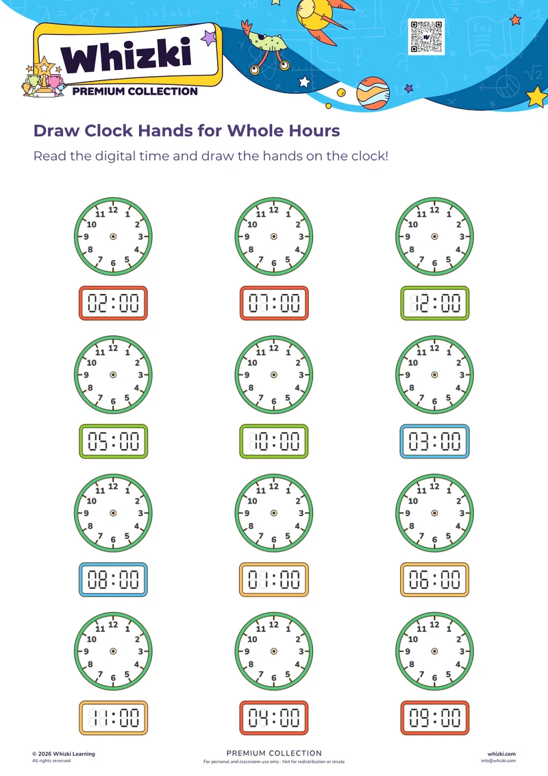 Draw Clock Hands for Whole Hours