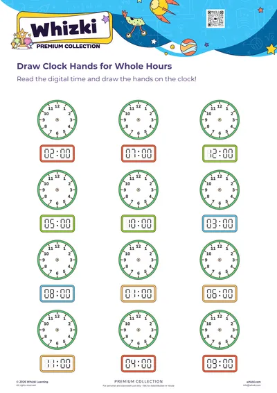 Draw Clock Hands for Whole Hours