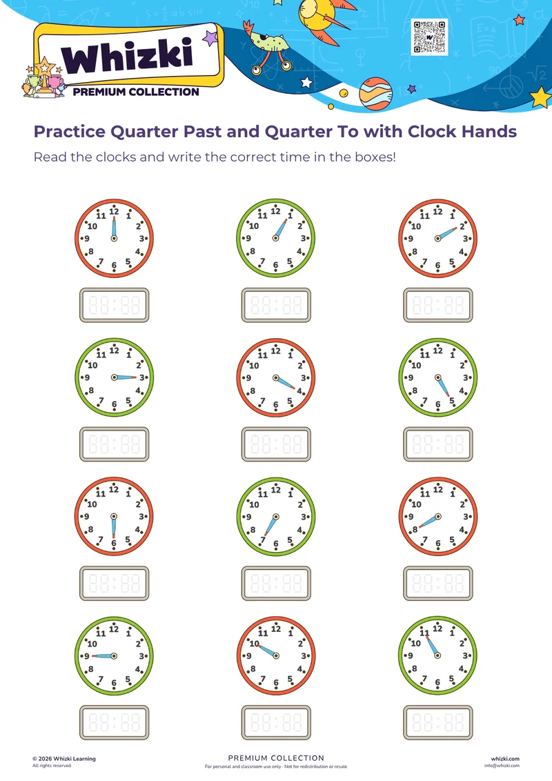 Practice Quarter Past and Quarter To with Clock Hands