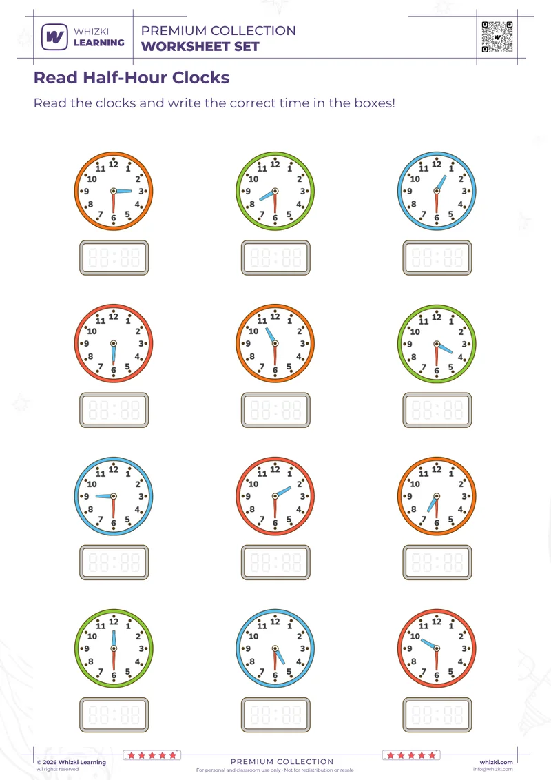 Read Half-Hour Clocks