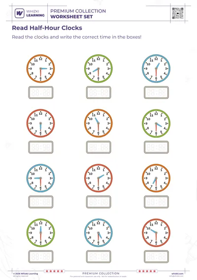 Read Half-Hour Clocks