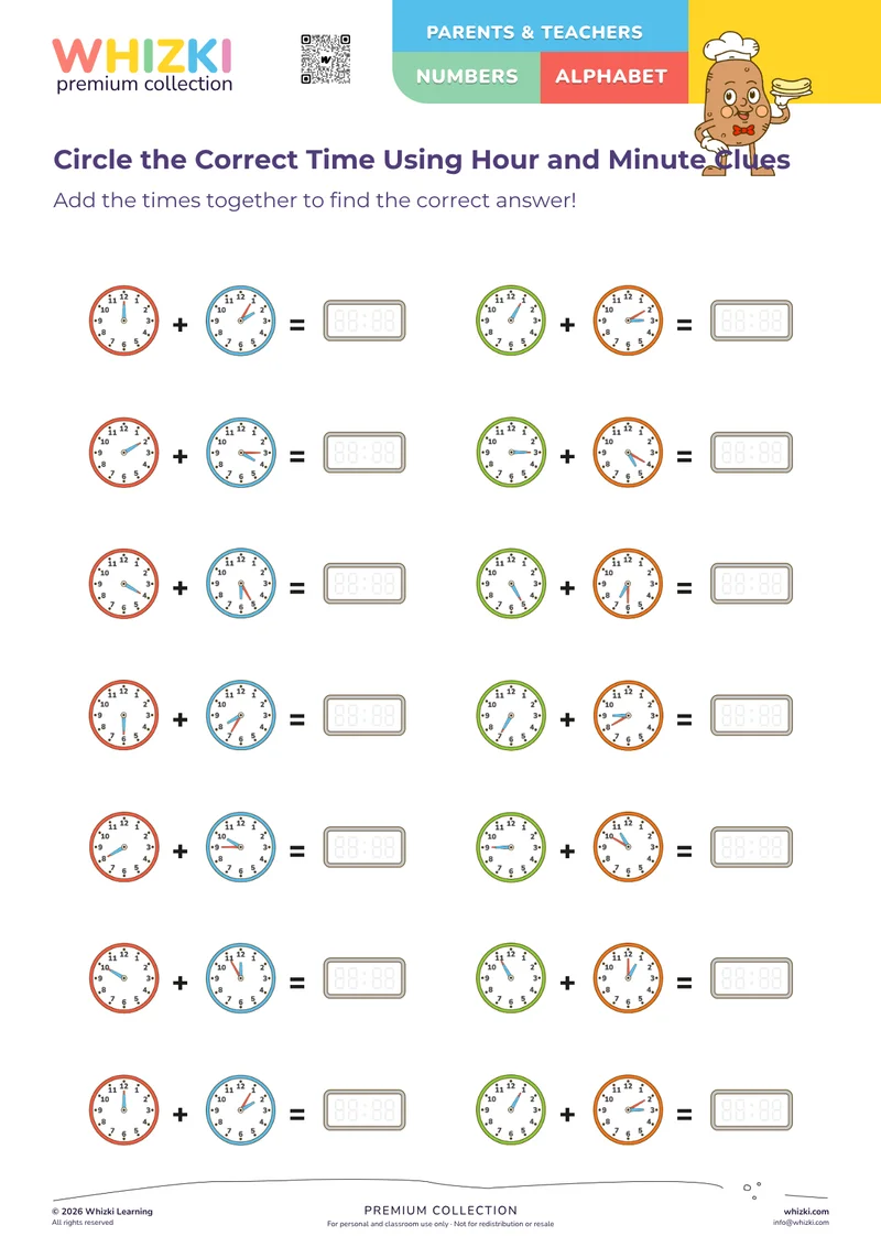 Circle the Correct Time Using Hour and Minute Clues
