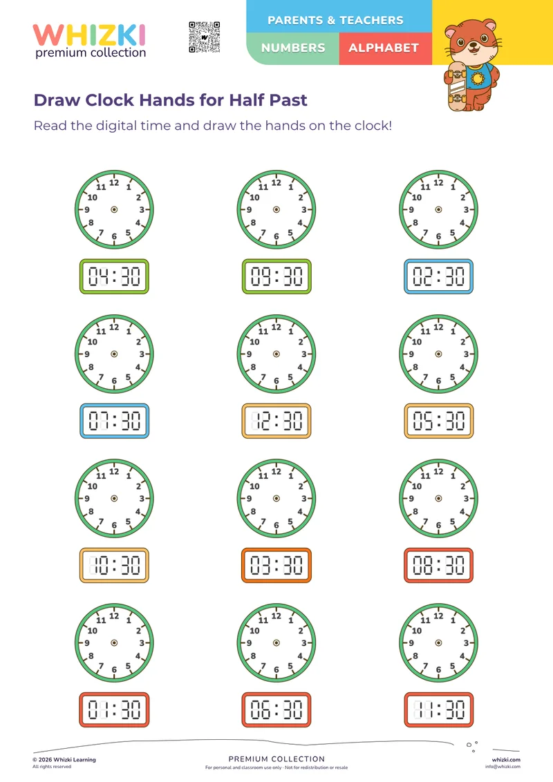 Draw Clock Hands for Half Past