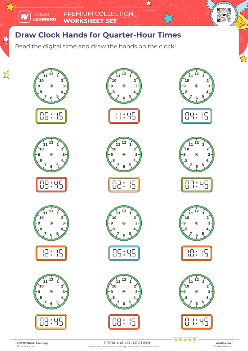 Draw Clock Hands for Quarter-Hour Times