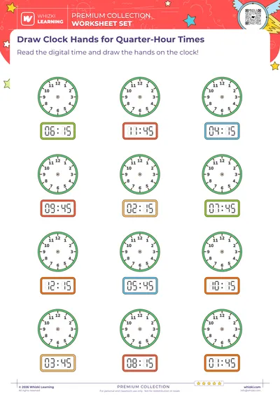 Draw Clock Hands for Quarter-Hour Times