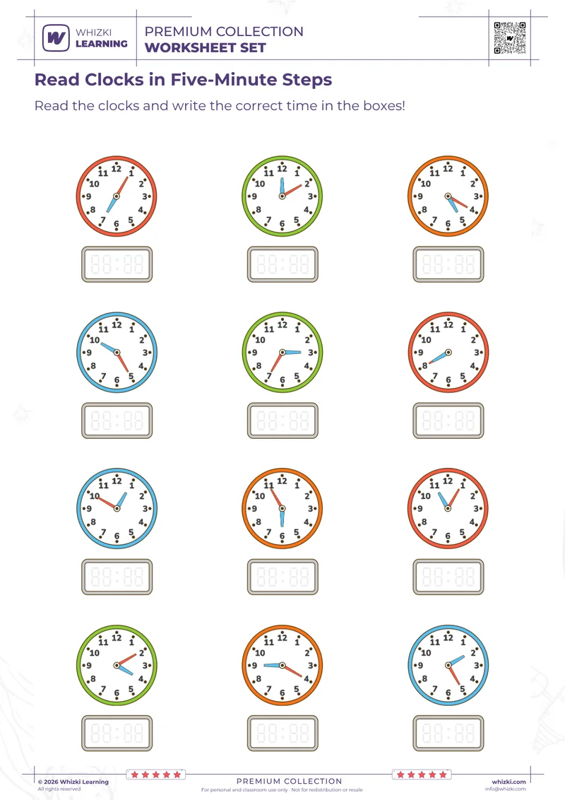 Read Clocks in Five-Minute Steps