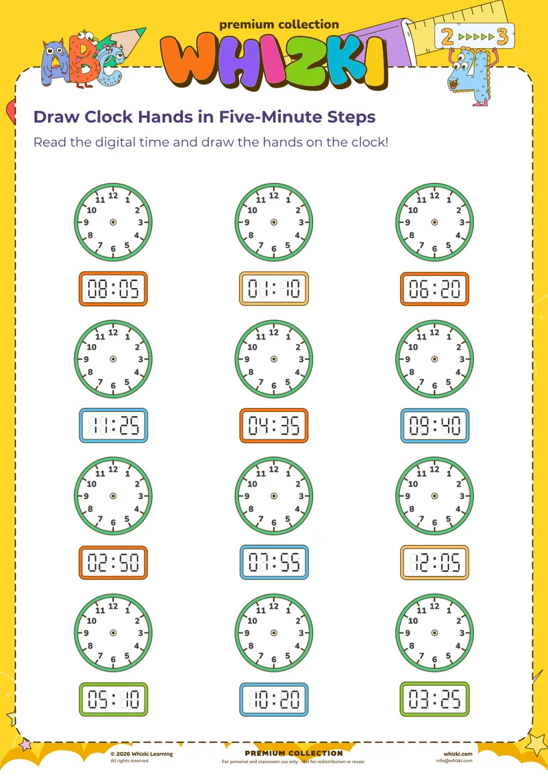 Draw Clock Hands in Five-Minute Steps