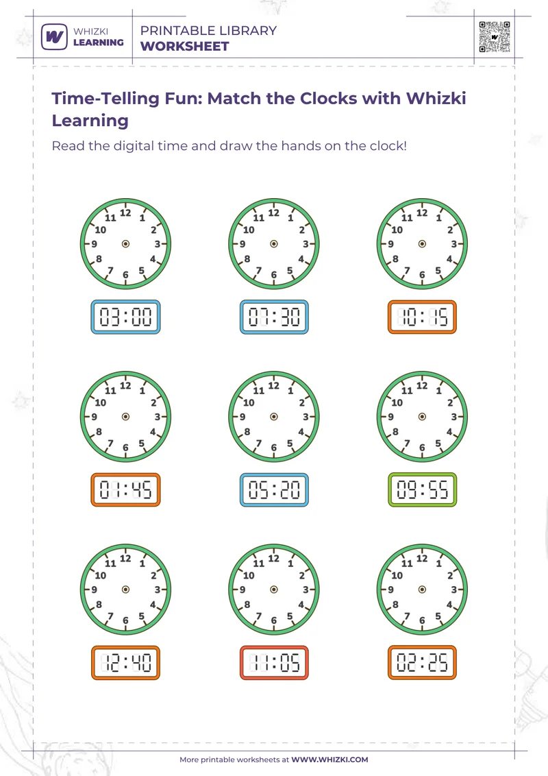 Time-Telling Fun: Match the Clocks with Whizki Learning