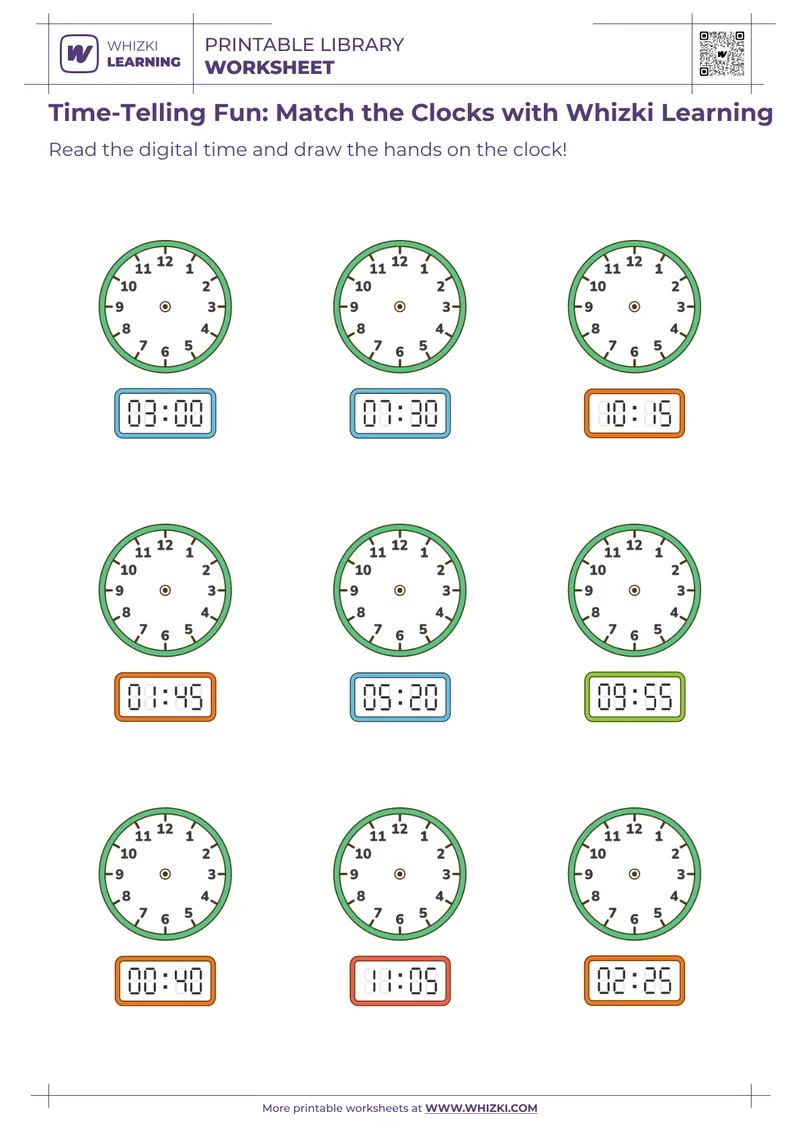 Time-Telling Fun: Match the Clocks with Whizki Learning
