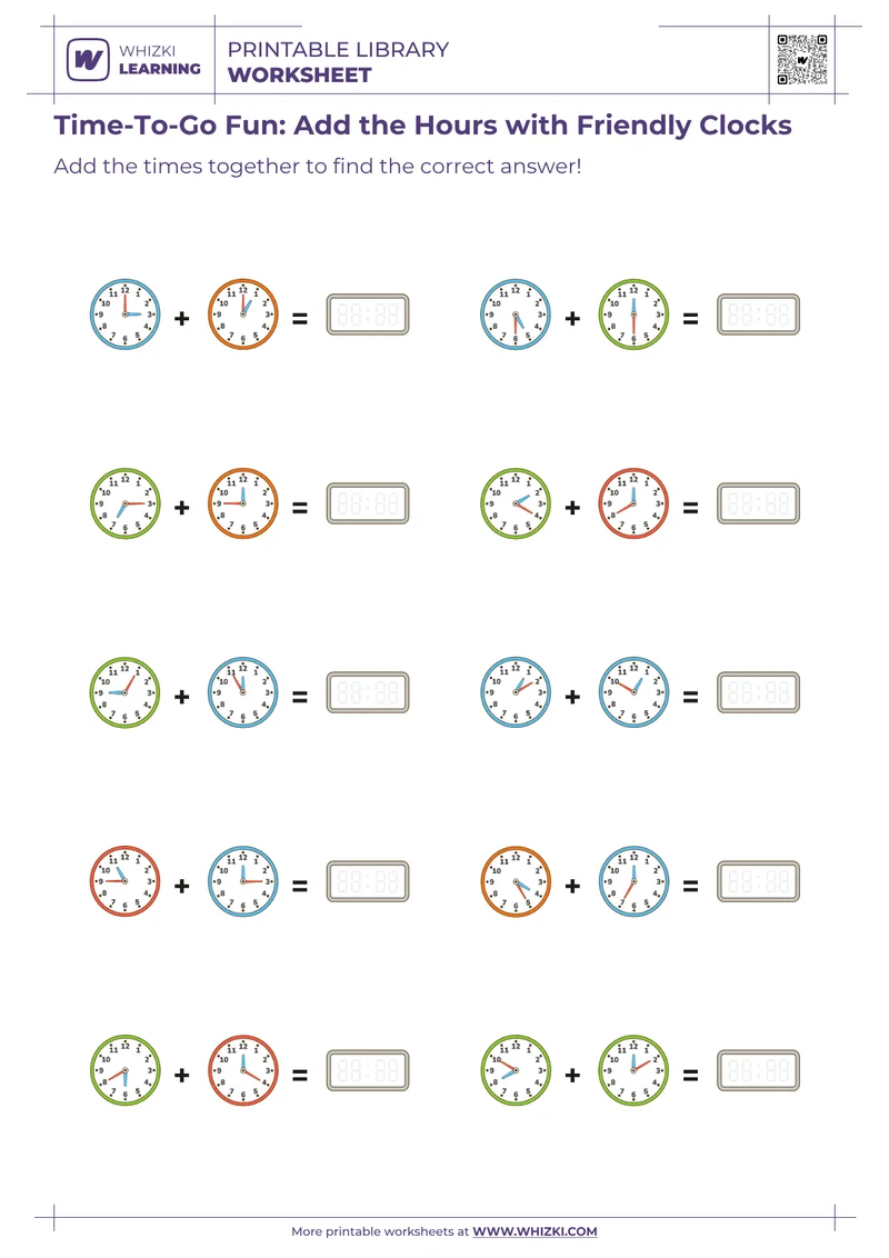 Time-To-Go Fun: Add the Hours with Friendly Clocks