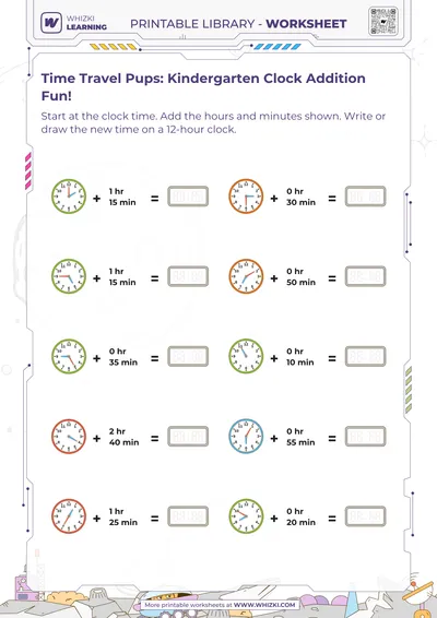 Time Travel Pups: Kindergarten Clock Addition Fun!