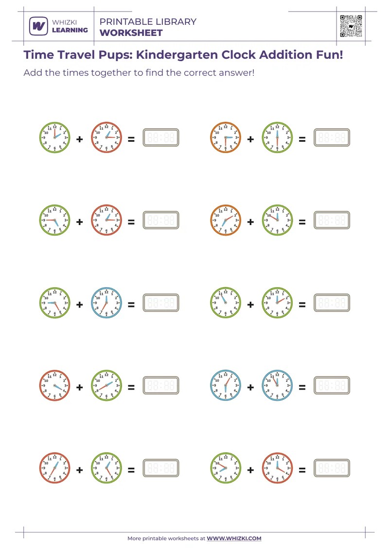 Time Travel Pups: Kindergarten Clock Addition Fun!