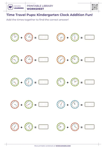 Time Travel Pups: Kindergarten Clock Addition Fun!