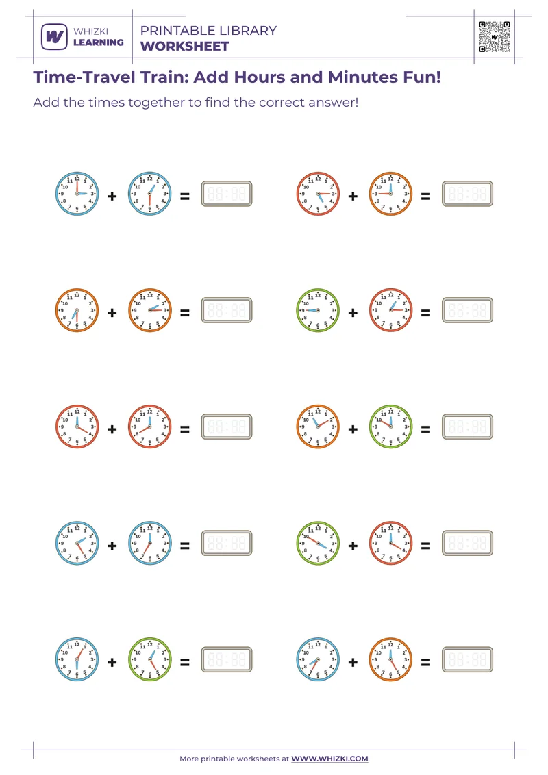 Time-Travel Train: Add Hours and Minutes Fun!