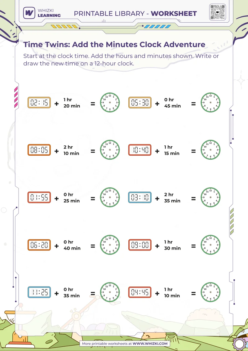 Time Twins: Add the Minutes Clock Adventure