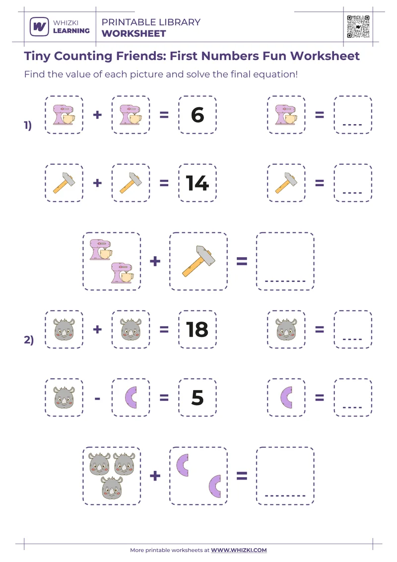 Tiny Counting Friends: First Numbers Fun Worksheet