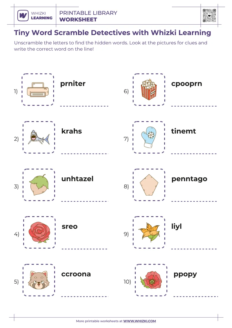 Tiny Word Scramble Detectives with Whizki Learning