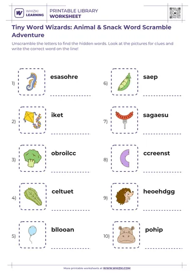 Tiny Word Wizards: Animal & Snack Word Scramble Adventure