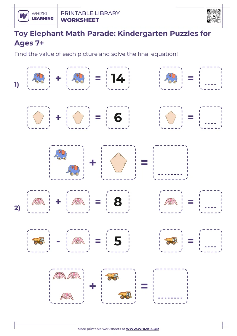 Toy Elephant Math Parade: Kindergarten Puzzles for Ages 7+