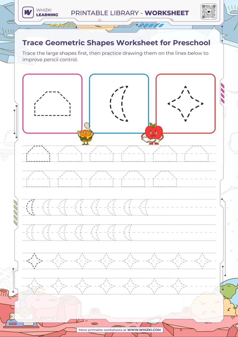 Trace Geometric Shapes Worksheet for Preschool