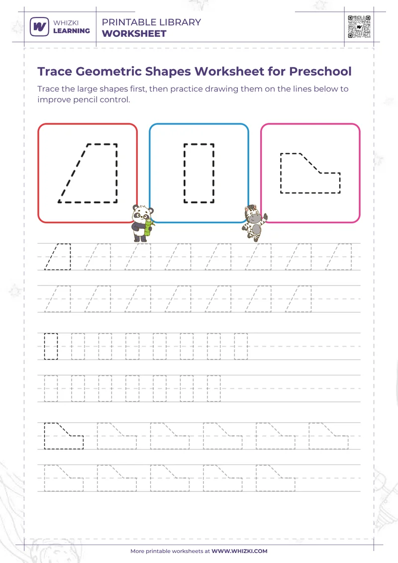 Trace Geometric Shapes Worksheet for Preschool