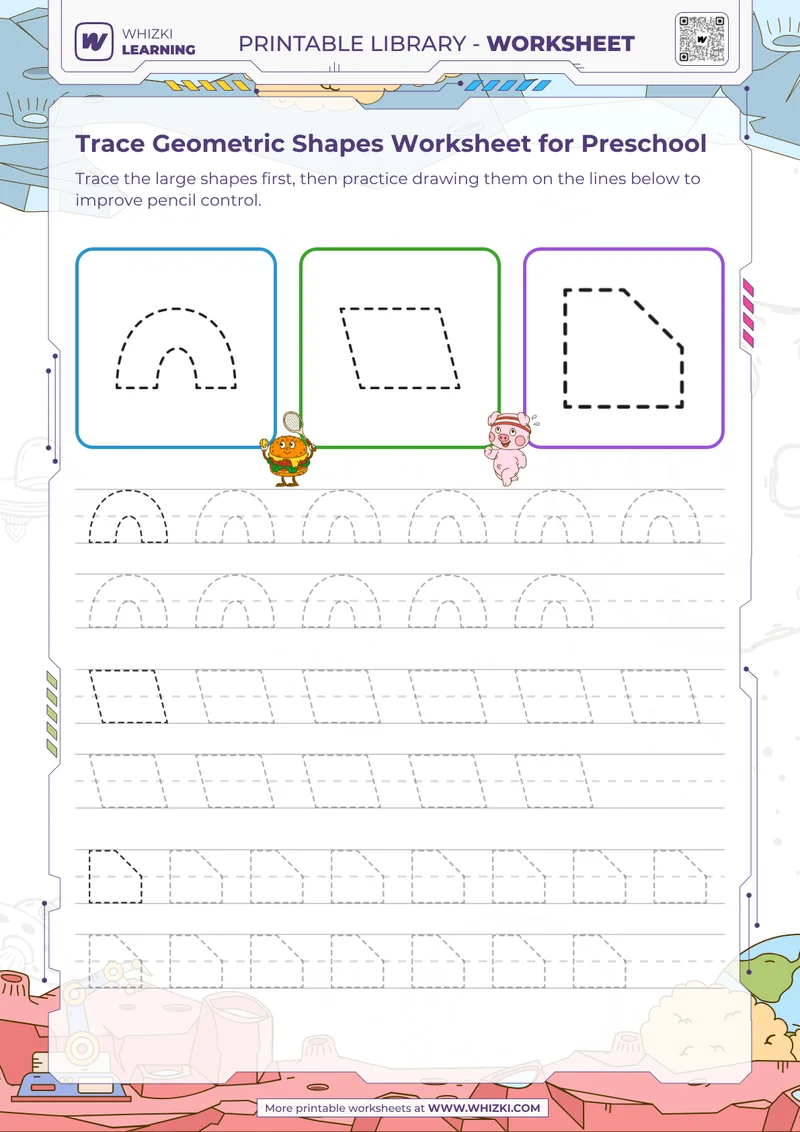 Trace Geometric Shapes Worksheet for Preschool