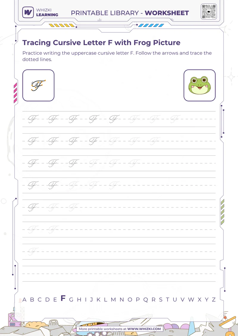 Tracing Cursive Letter F with Frog Picture
