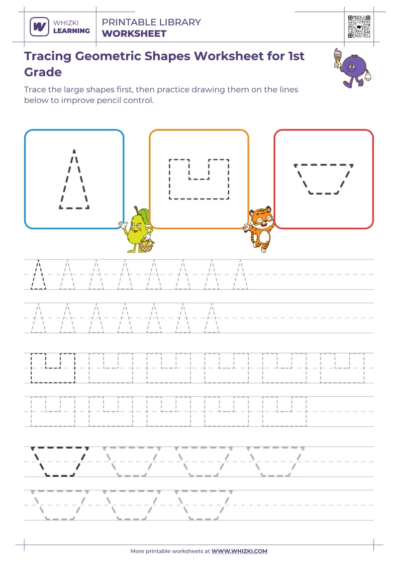 Tracing Geometric Shapes Worksheet for 1st Grade