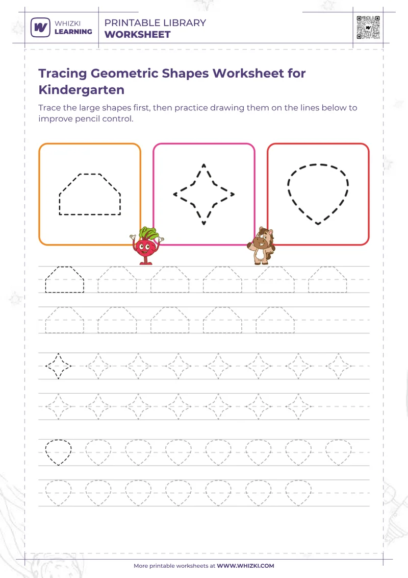 Tracing Geometric Shapes Worksheet for Kindergarten