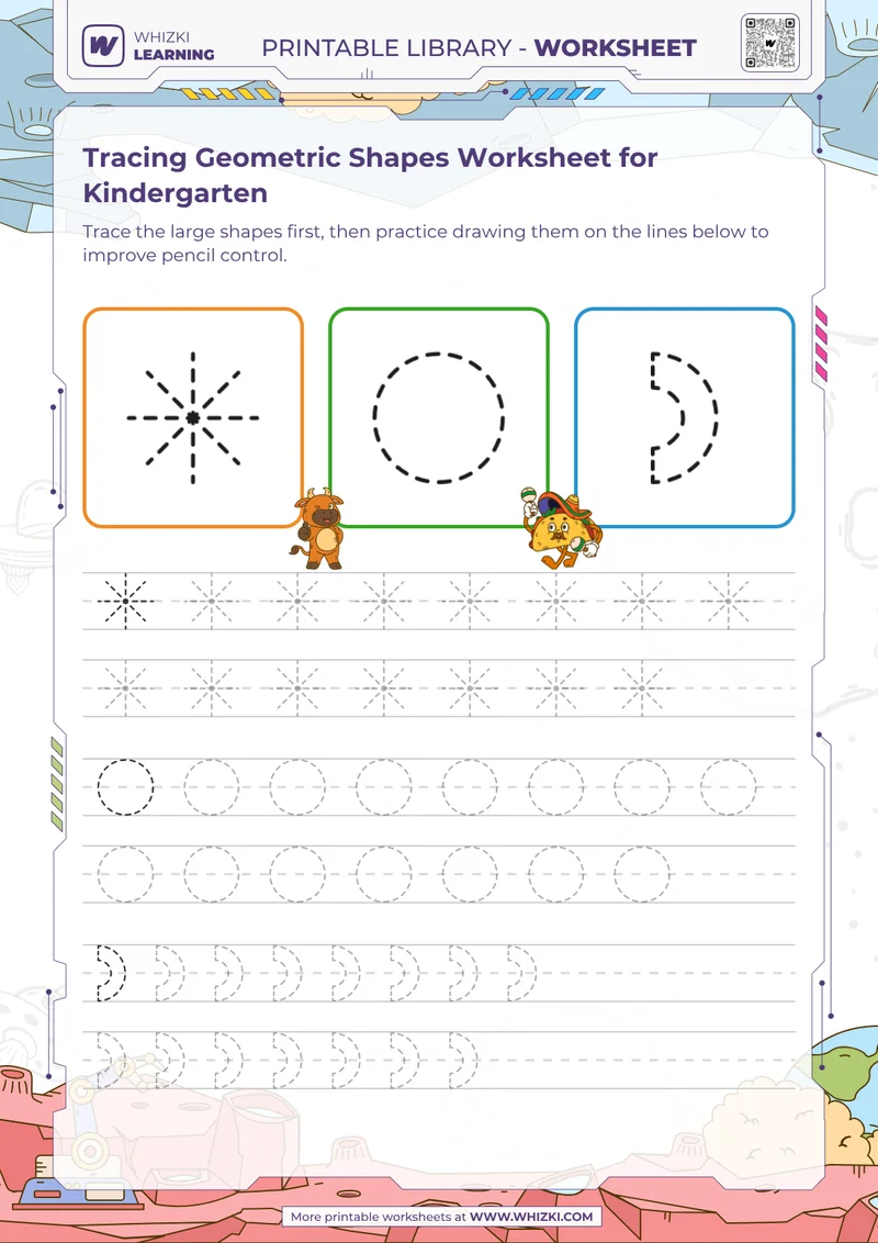 Tracing Geometric Shapes Worksheet for Kindergarten