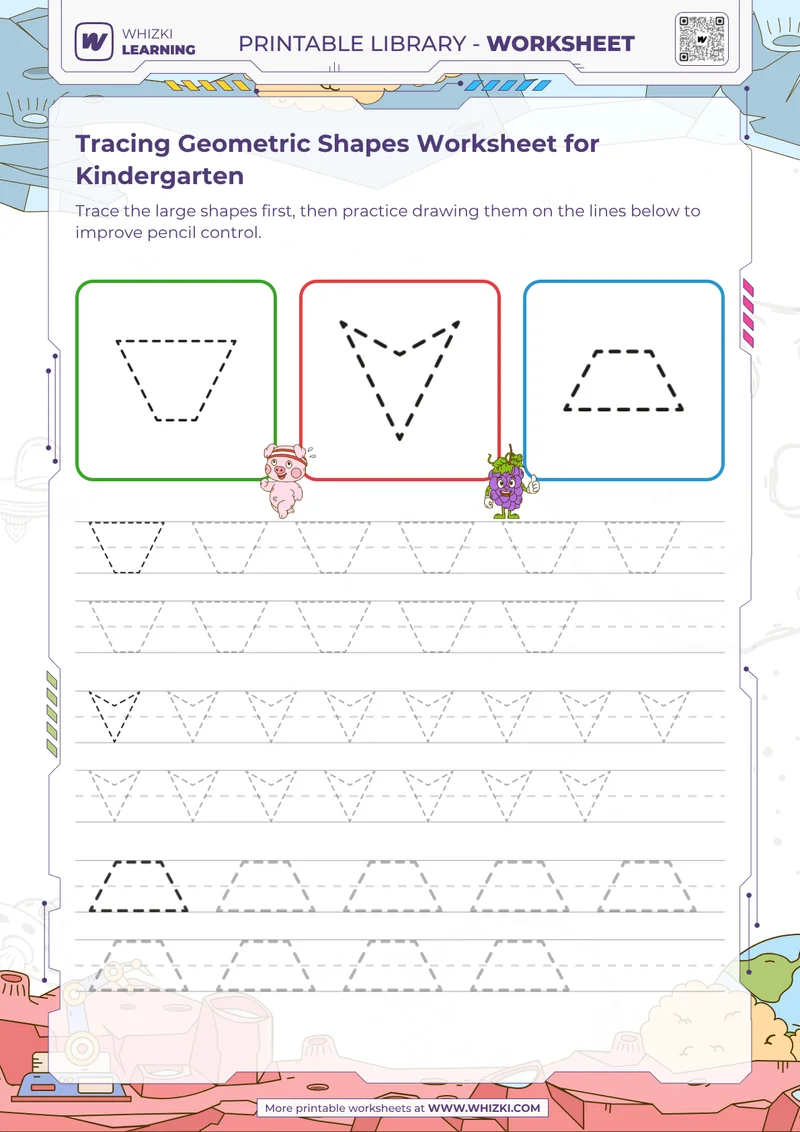 Tracing Geometric Shapes Worksheet for Kindergarten