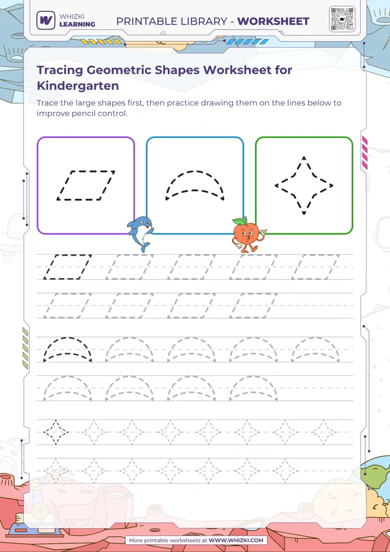 Tracing Geometric Shapes Worksheet for Kindergarten