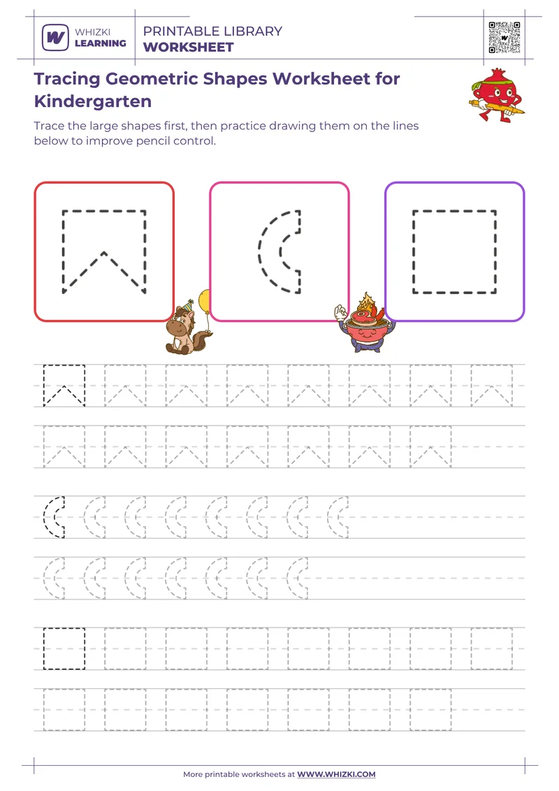 Tracing Geometric Shapes Worksheet for Kindergarten