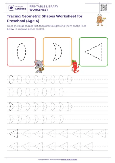 Tracing Geometric Shapes Worksheet for Preschool (Age 4)