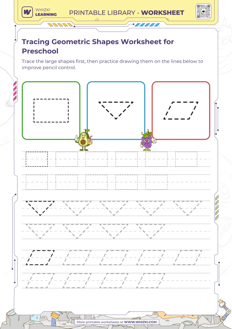 Tracing Geometric Shapes Worksheet for Preschool