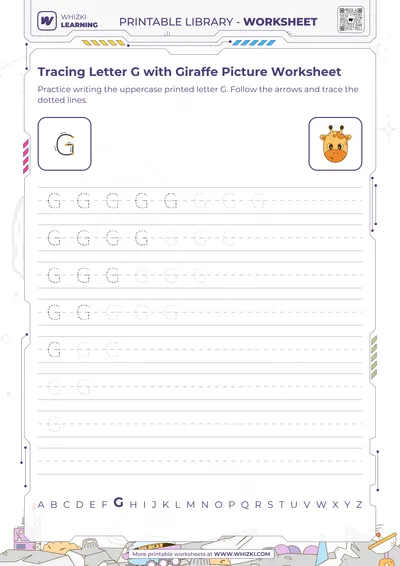 Tracing Letter G with Giraffe Picture Worksheet