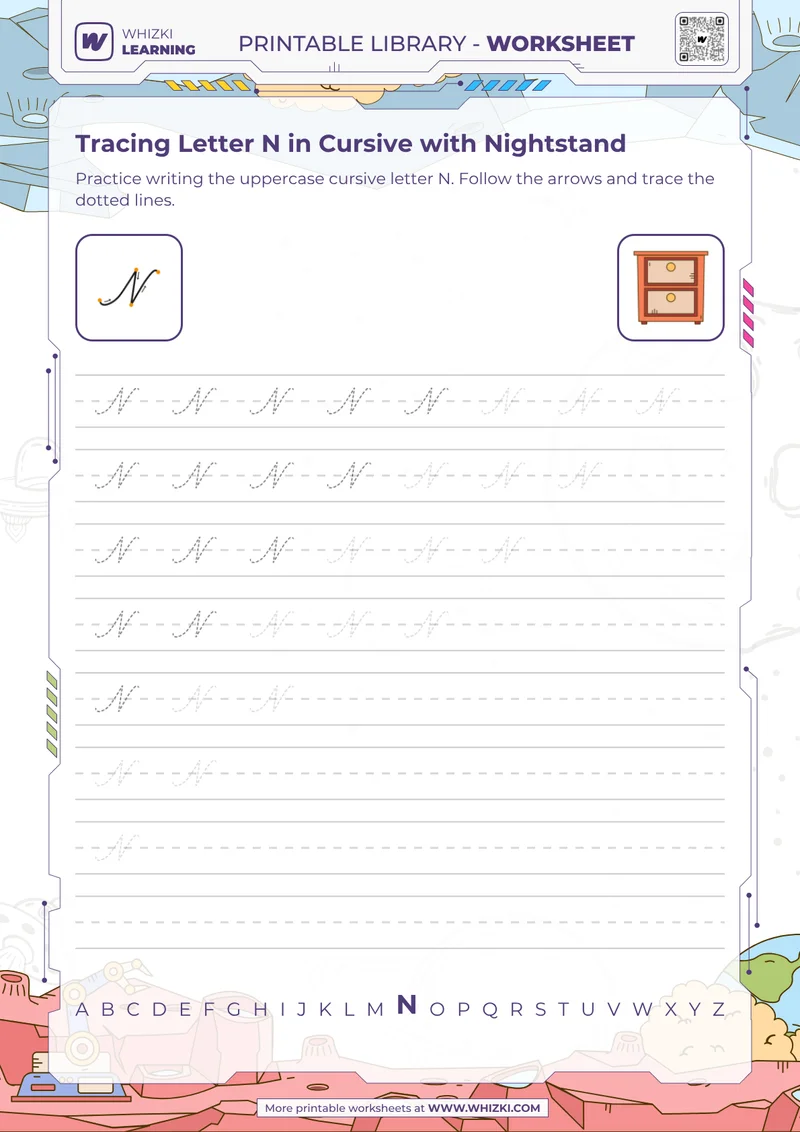 Tracing Letter N in Cursive with Nightstand