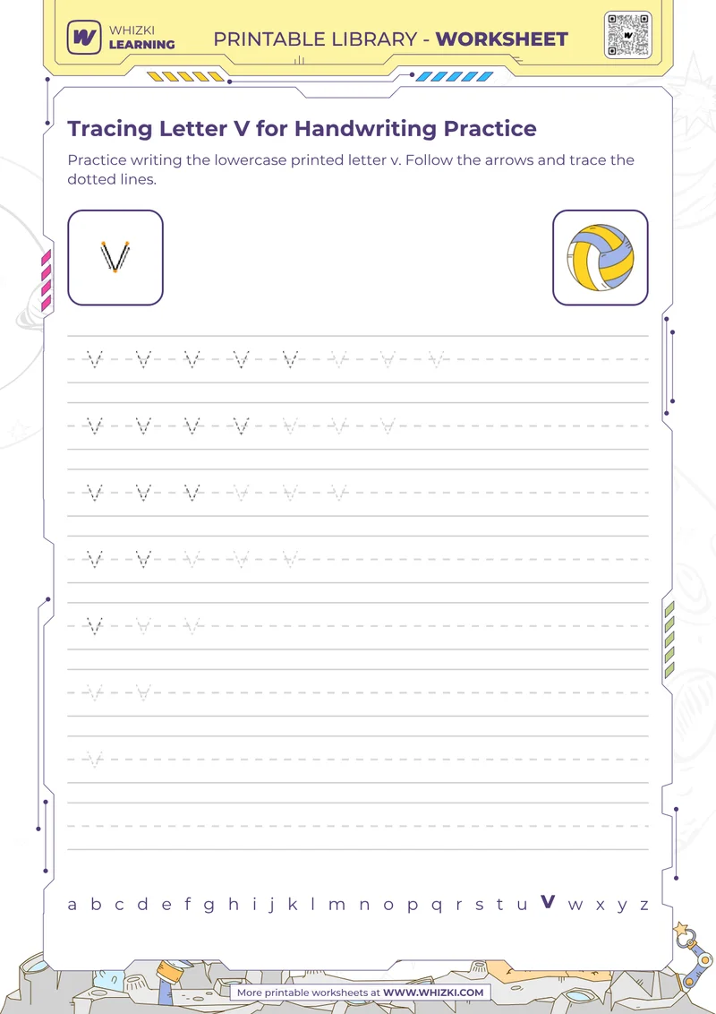 Tracing Letter V for Handwriting Practice