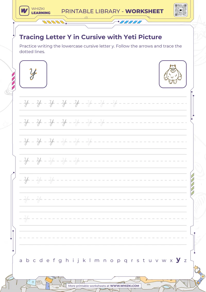 Tracing Letter Y in Cursive with Yeti Picture