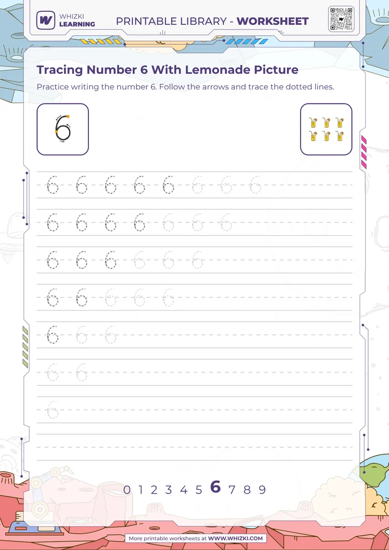Tracing Number 6 With Lemonade Picture